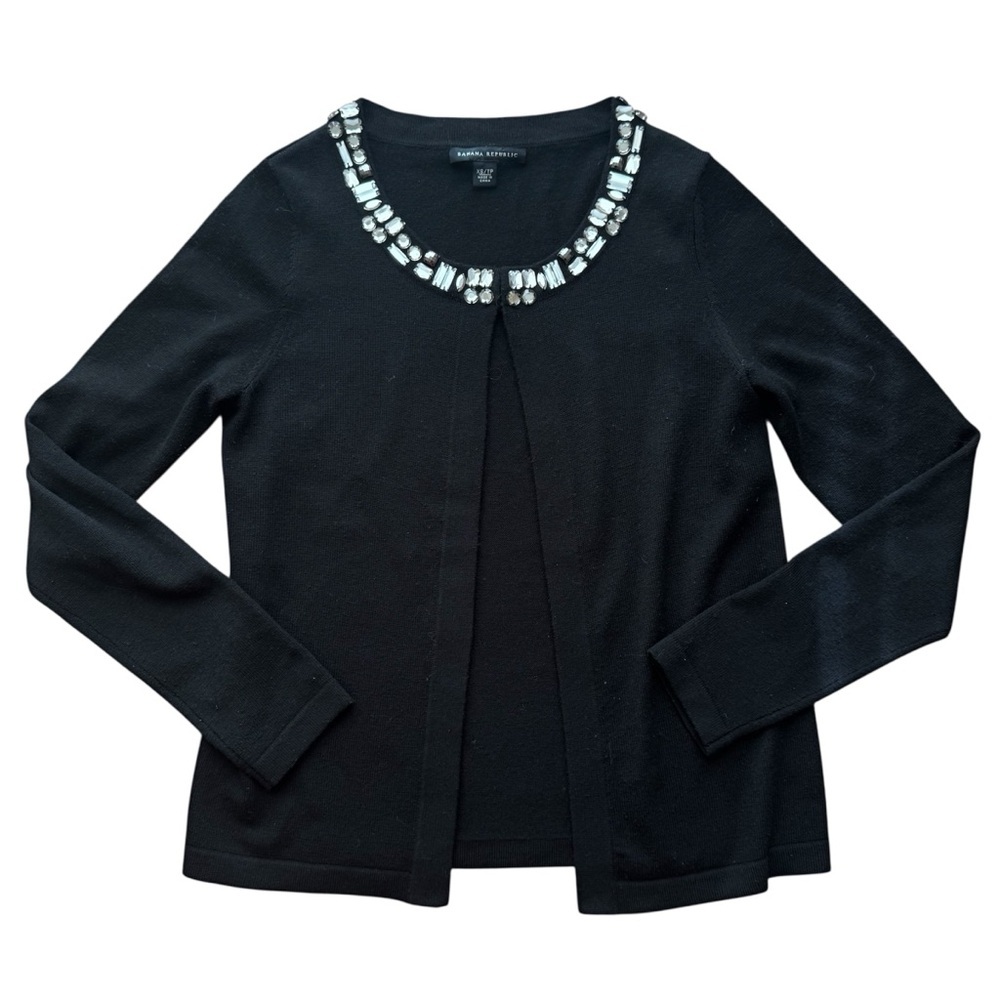 Banana Republic Wool Blend Gemstone Embellished Cardigan Black Clasp Sweater